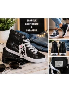 Gotta Flurt Black Sequin High Top Sneakers – Women’s Size 6 – New With Tags